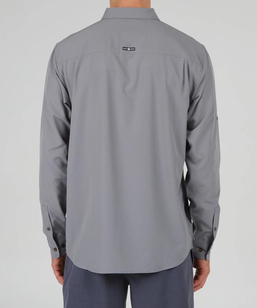 CHEMISE SALTY CREW SKIPPER PERF LONG SLEEVE TECH - GRIS FONCÉ