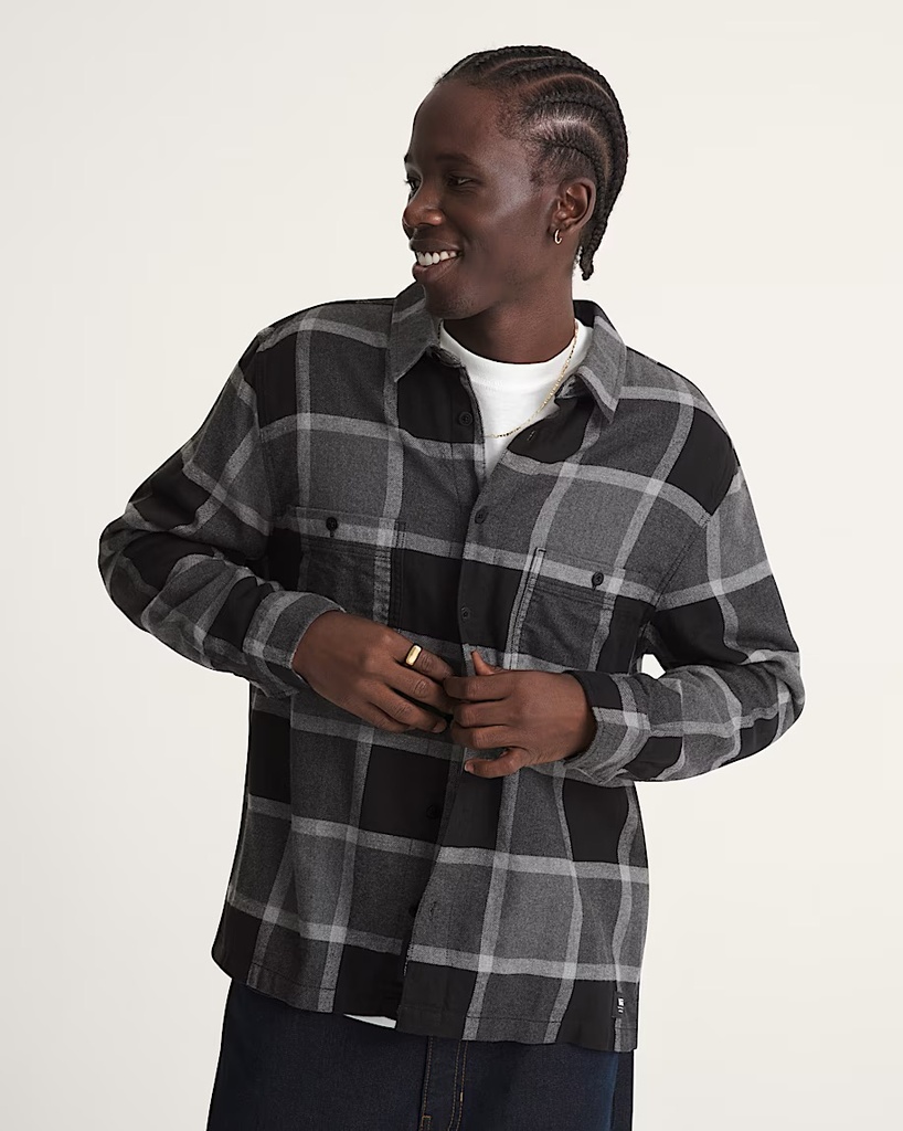 CHEMISE VANS STRAIGHT HEM MELANGE FLANNEL BUTTONDOWN SHIRT - CHARCOAL HEATHER-MOLTEN LAVA (copie)