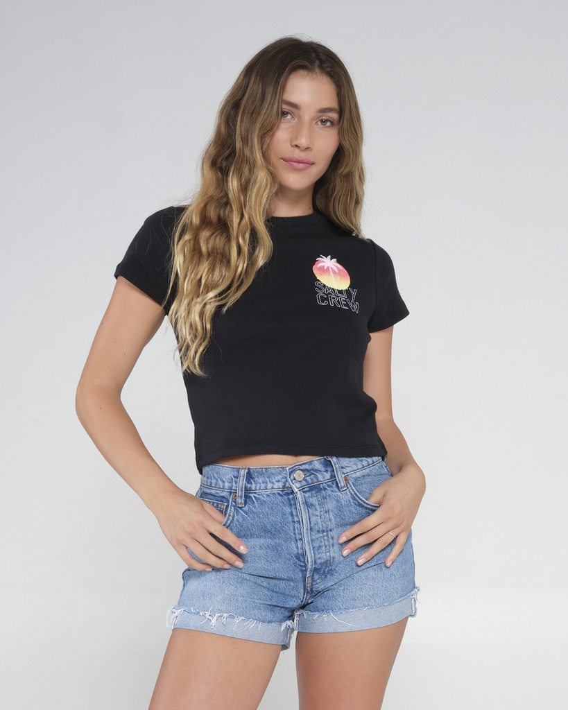 SALTY CREW WOMEN'S SUMMER VIBE BABY TEE - BLACK