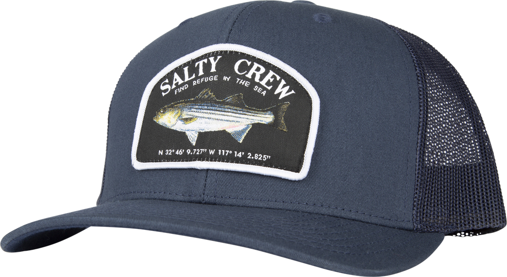SALTY CREW HAT STRIPER RETRO TRUCKER HAT - NAVY