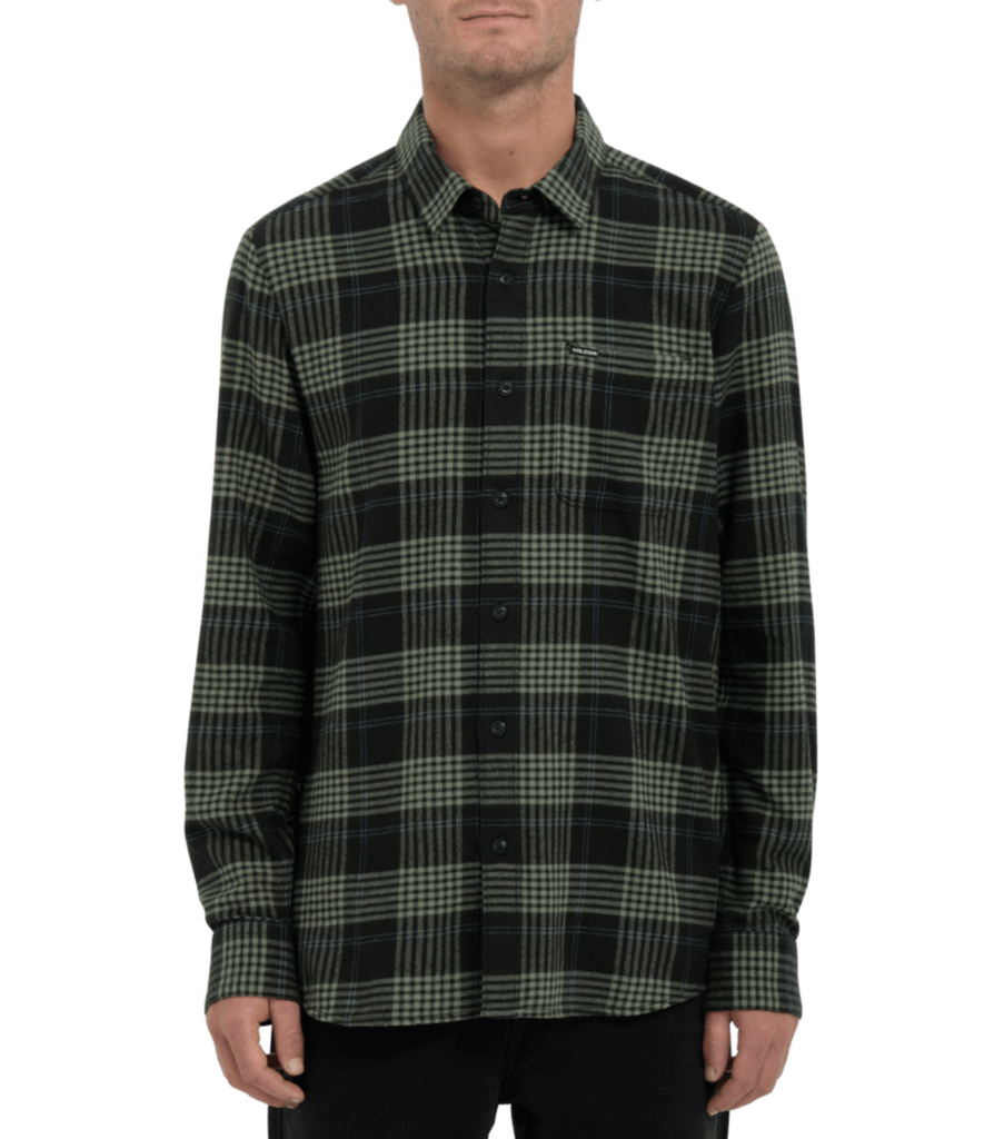 VOLCOM CADEN PLAID LONG SLEEVE SHIRT - NAVY