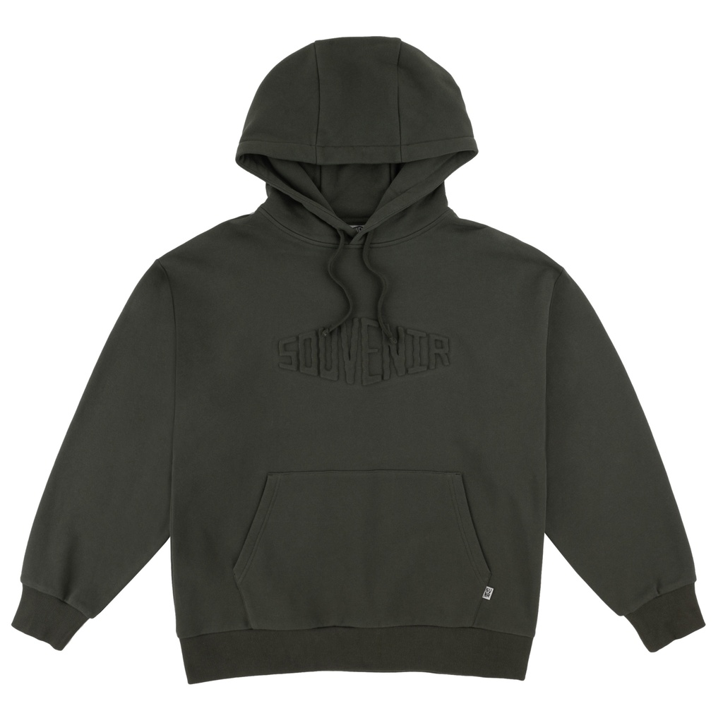 SOUVENIR EMBOSSED PULL OVER HOODIE - DARK MOSS