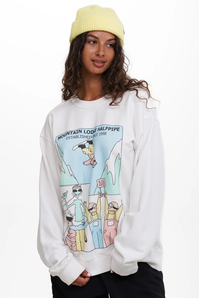 NOTICE THE RECKLESS MOUNTAIN LODGE HALFPIPE CREWNECK - WHITE