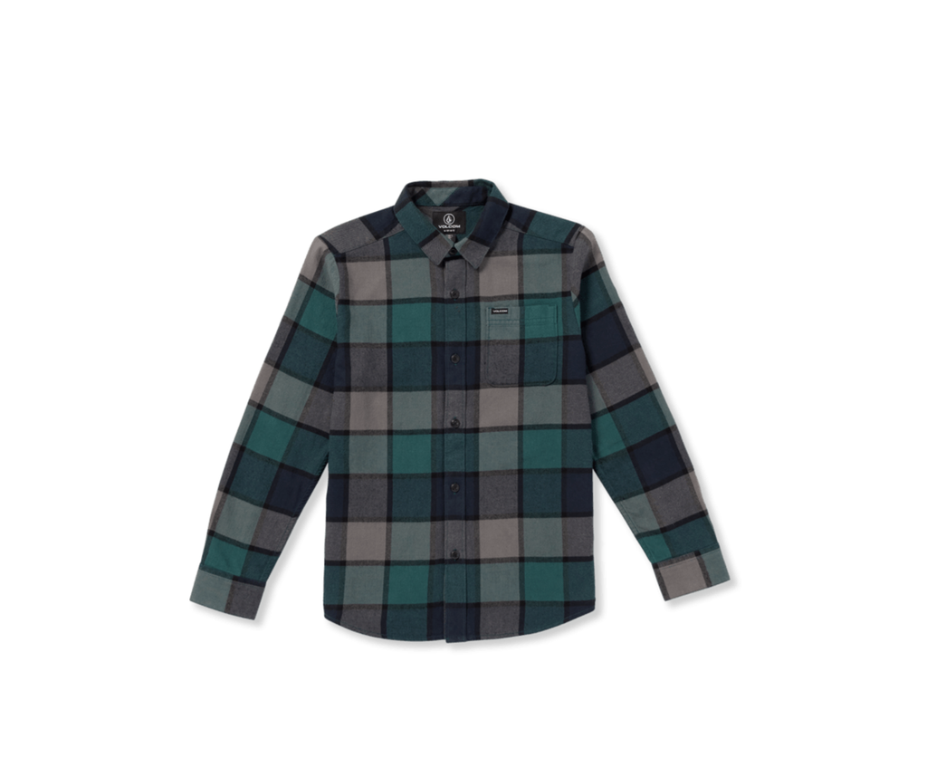 VOLCOM BOY'S CADEN PLAID LONG SLEEVE SHIRT - NAVY
