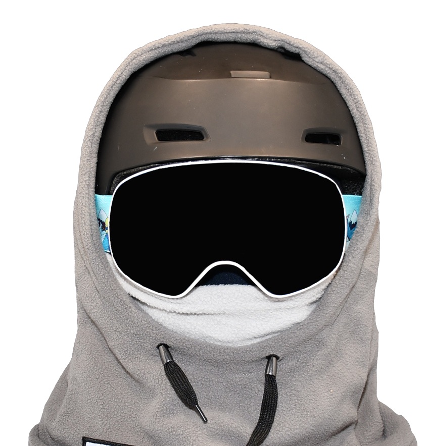 BALACLAVAS WITH BUTTONS ON THE INSIDE TO ATTACH OPTION ALL POMPOMS - GREY