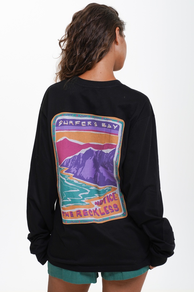 NOTICE THE RECKLESS SURFER'S BAY LONG SLEEVE TEE - BLACK