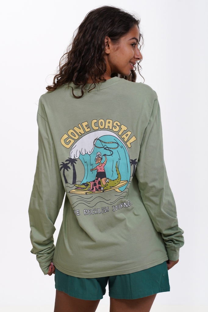 NOTICE THE RECKLESS GONE COASTAL LONG SLEEVE TEE - SAGE
