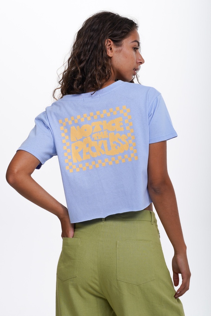 NOTICE THE RECKLESS HANG LOOSE CROPPED TEE - BLUE