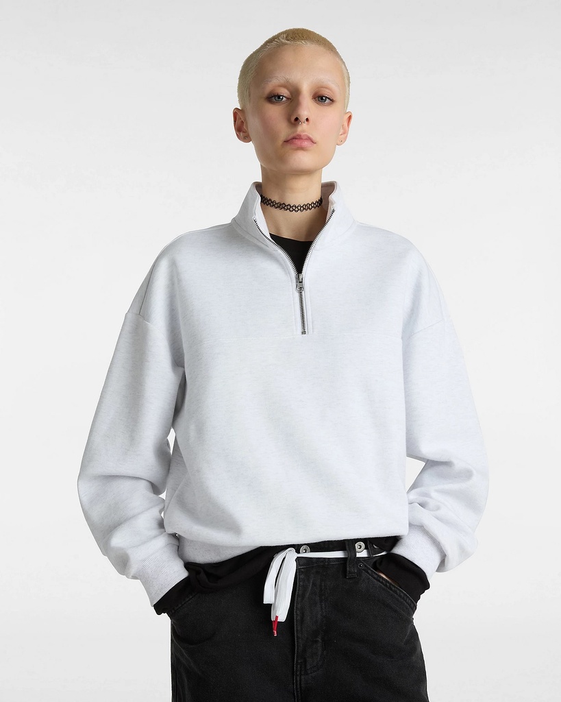 VANS WOMEN'S ELEVATED DOUBLE KNIT MOCK NECK SWEATSHIRT - WHITE HEATHER