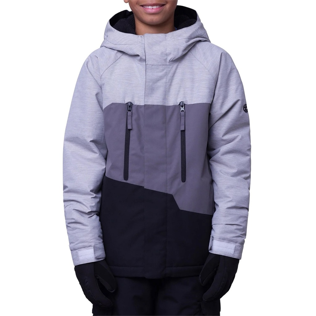 686 BOYS GEO INSULATED JACKET - WHITE HEATHER CLRBLK