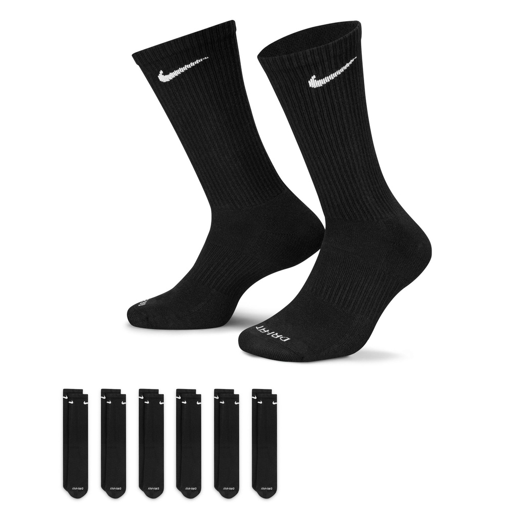 NIKE EVERYDAY PLUS CUSHIONED 6PK SOCKS - BLACK