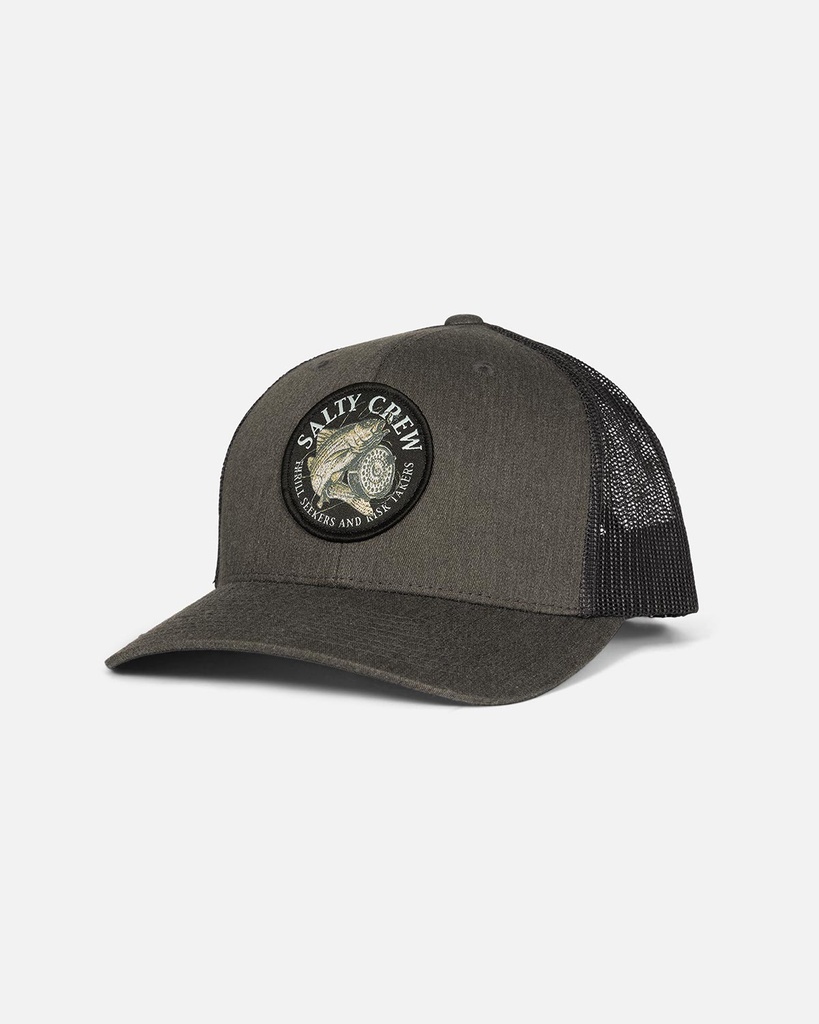SALTY CREW REEL FLY RETRO TRUCKER - DARK HEATHER GREY
