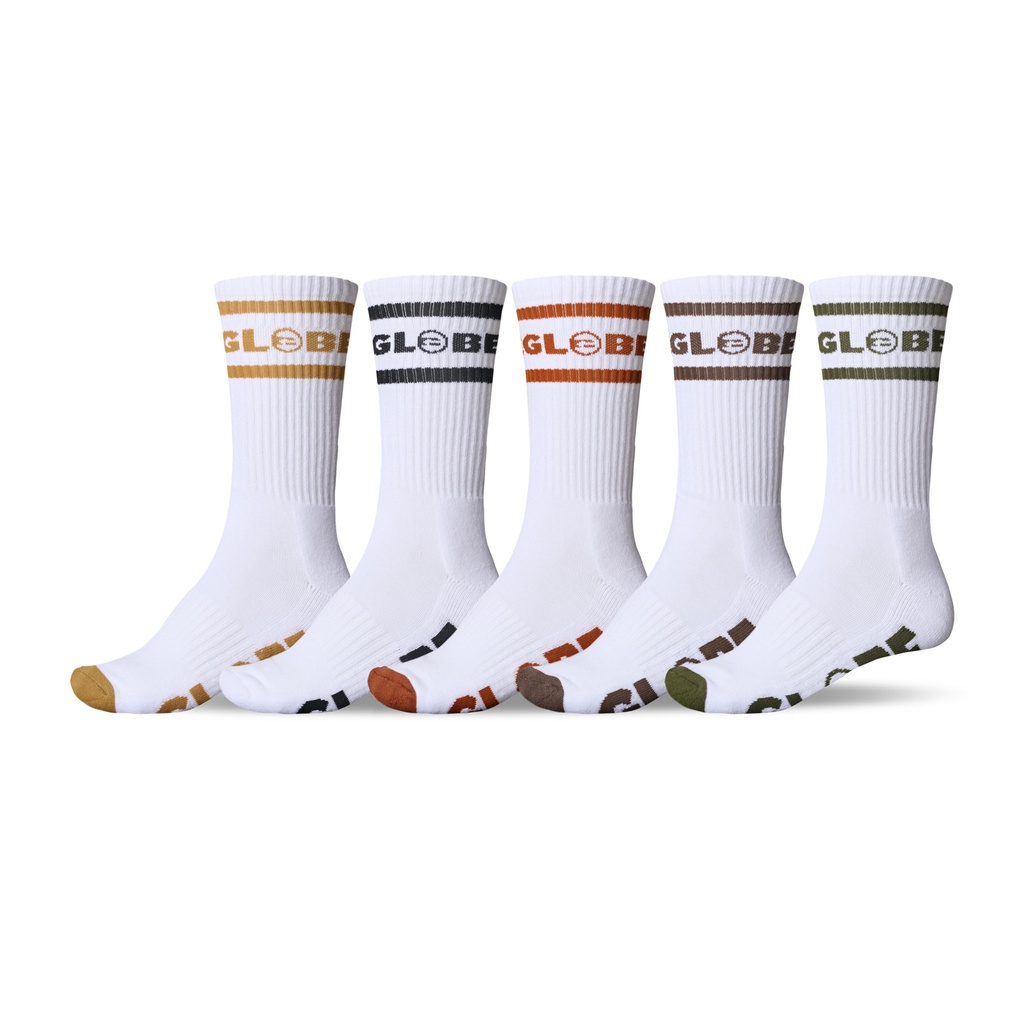 GLOBE TILT HI CREW 5PK SOCKS - WHITE/ASSORTED