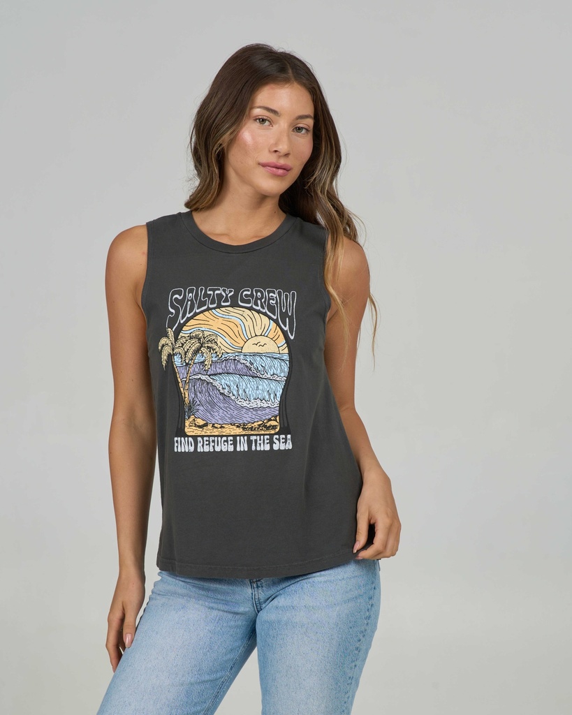 SALTY CREW KEYHOLE MUSCLE WOMENS - CHARCOAL