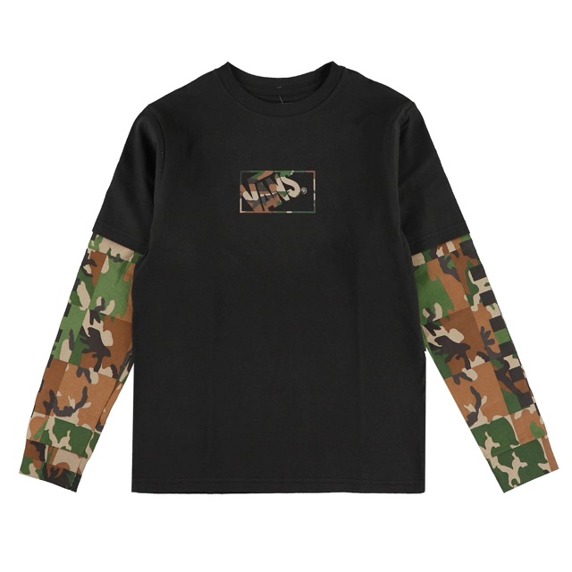 VANS KIDS CAMO TWOFER LONG SLEEVE T-SHIRT - BLACK