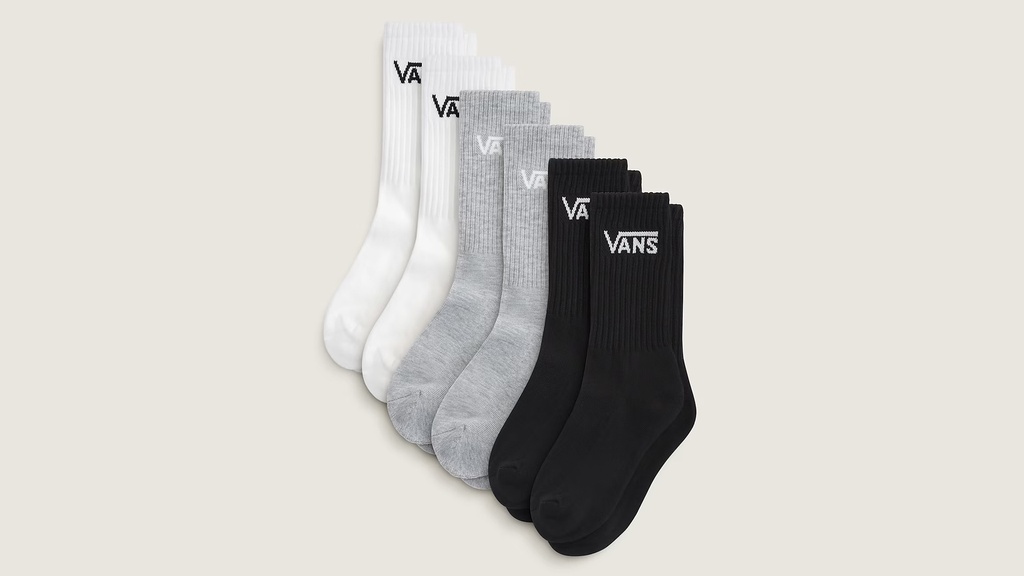 VANS BOYS CLASSIC CREW 6PK - WHITE-BLACK-HEATHER GREY