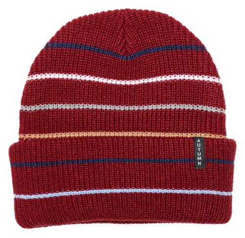 AUTUMN MULTI STRIPE BEANIE - BURGUNDY