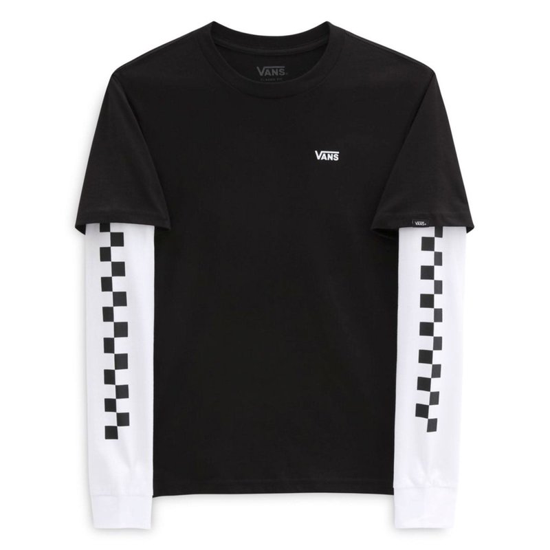 VANS BOYS LONG SLEEVE T-SHIRT CHECK TWOFER - BLACK/BLACK
