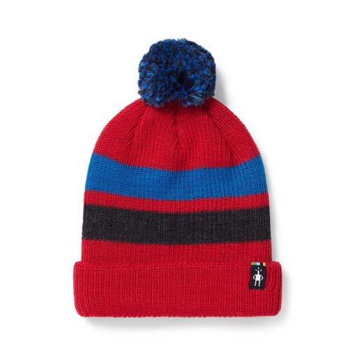 SMARTWOOL KID'S STRIPE POM BEANIE - RED