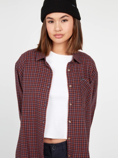 VOLCOM WOMEN'S PLAID TO MEET U LONG SLEEVE FLANNEL - LAVENDER