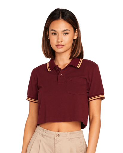 VOLCOM WOMEN'S POOLUP POLO - BURGUNDY