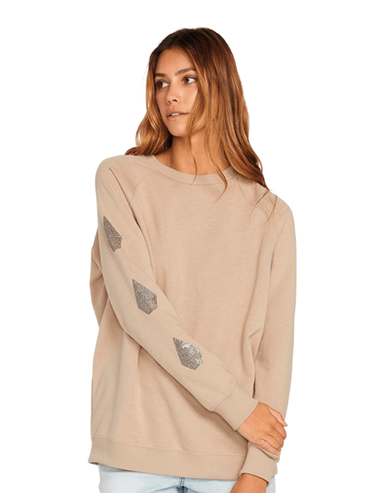 VOLCOM WOMEN'S STONE MAGIC BOYFRIEND CREWNECK - TAUPE