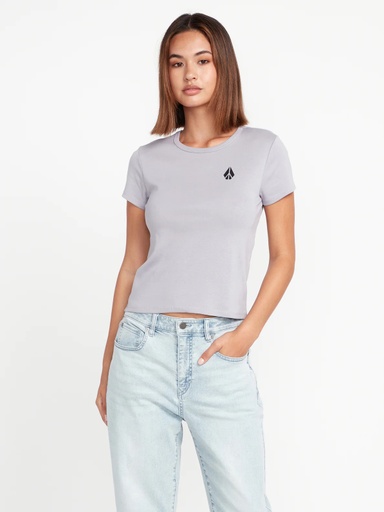 VOLCOM WOMEN'S HAVE A CLUE SHORT SLEEVE TEE SHIRT - MOONBEAM