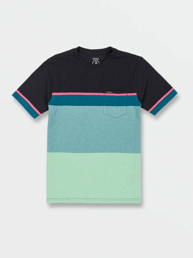 VOLCOM BIG BOYS STONE BLOCKER CREW SHORT SLEEVE SHIRT - NAVY