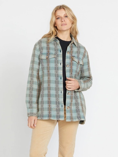 VOLCOM WOMEN'S POLAR BOOBEAR FLANNEL - GLACIER BLUE