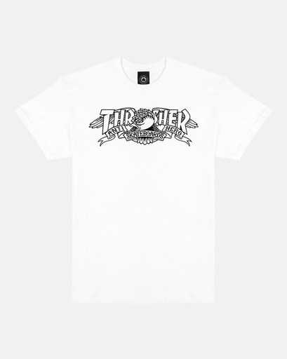 T-SHIRT THRASHER X ANTIHERO MAG BANNER - BLANC