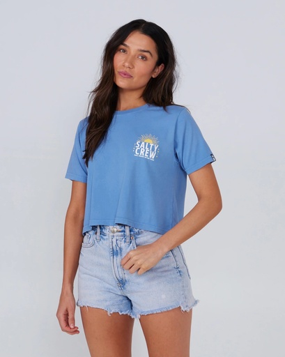 SALTY CREW WOMEN'S CRUISIN CROP TEE - BLUE DUSK