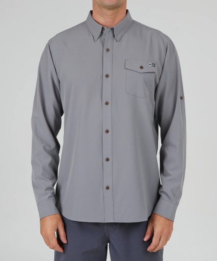 CHEMISE SALTY CREW SKIPPER PERF LONG SLEEVE TECH - GRIS FONCÉ