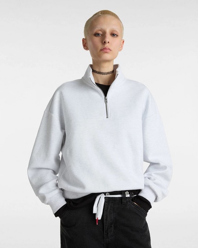 VANS WOMEN'S ELEVATED DOUBLE KNIT MOCK NECK SWEATSHIRT - WHITE HEATHER