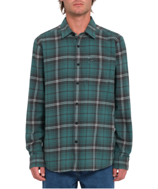 VOLCOM CADEN PLAID LONG SLEEVE FLANNEL - SEA GREEN