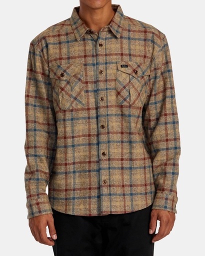 RVCA HUGHES FLANNEL LONG SLEEVE SHIRT - BOMBAY BROWN