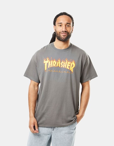 THRASHER FLAME LOGO TEE - CHARCOAL
