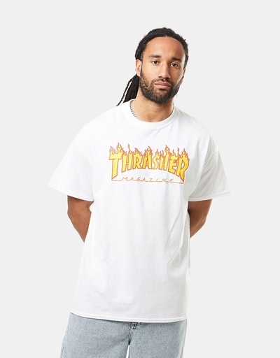 THRASHER FLAME LOGO TEE - WHITE