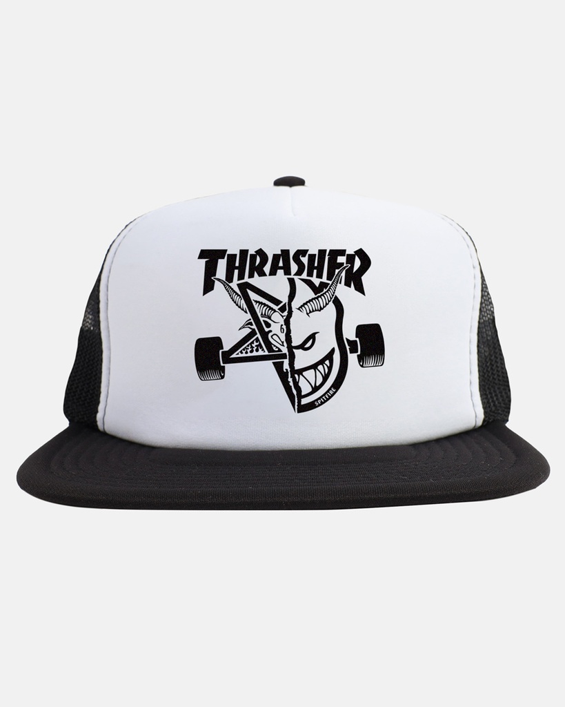 CASQUETTE THRASHER X SPITFIRE THRASH & BURN TRUCKER - BLACK/WHITE 